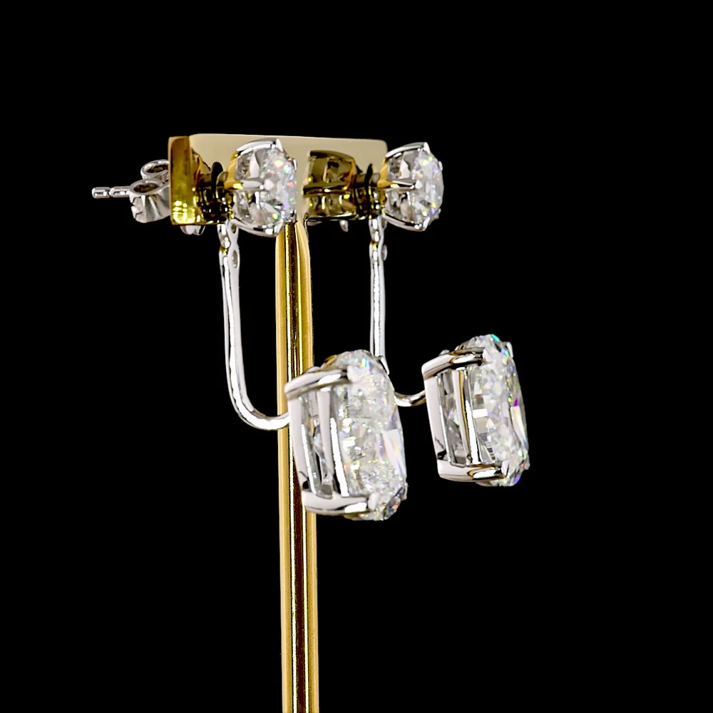 14K White Gold Drop Earrings with Round and Cushion Brilliant Lab Diamonds - 12.29 Carats Total Diamond Weight - Covaloro Fine Jewelry - Image 3