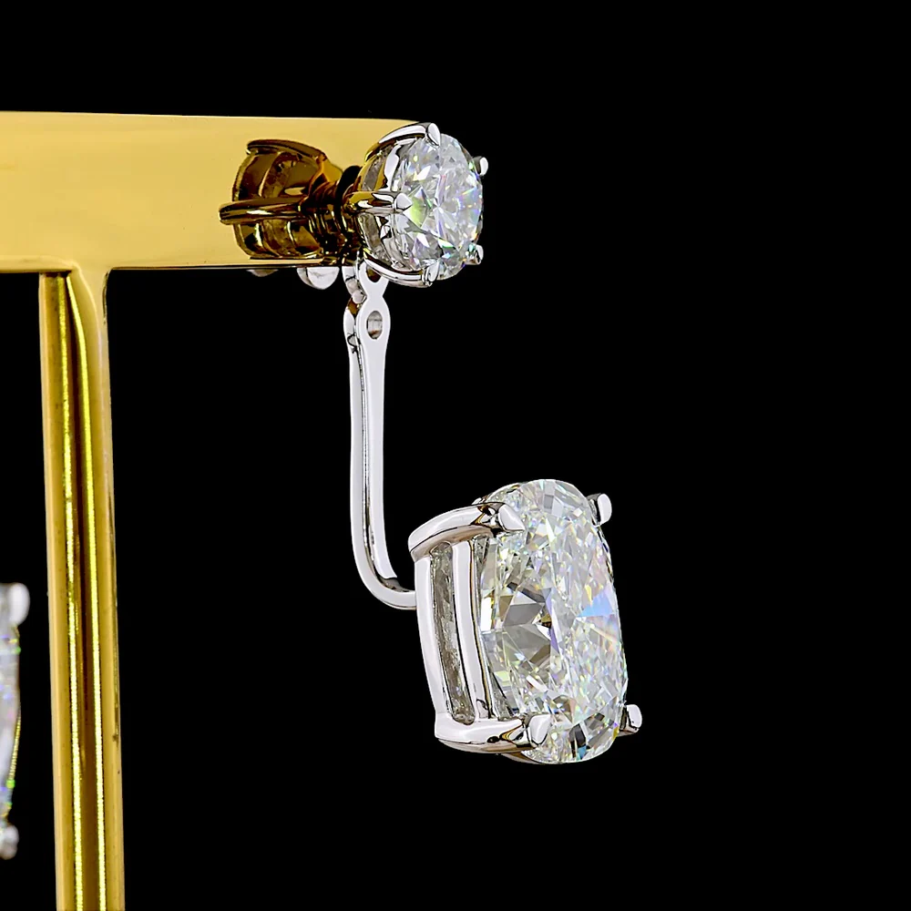 14K White Gold Drop Earrings with Round and Cushion Brilliant Lab Diamonds - 12.29 Carats Total Diamond Weight - Covaloro Fine Jewelry - Image 4