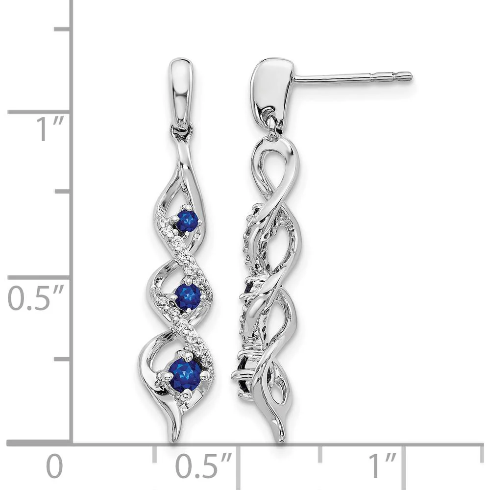 14K White Gold Drop Earrings with Round Blue Sapphires and Diamonds - 0.13 Carat Total Sapphire Weight, 0.24 Carat Total Diamond Weight by Monteluci Fine Jewelry - Image 4