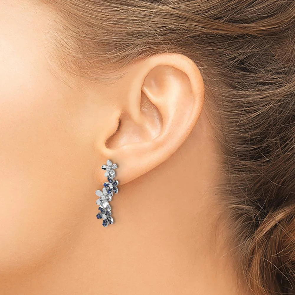 14K White Gold Drop Earrings with Round Diamonds and Sapphires - 0.18 Carats Total Diamond Weight, 0.15 Carats Total Sapphire Weight by Monteluci Fine Jewelry - Image 3