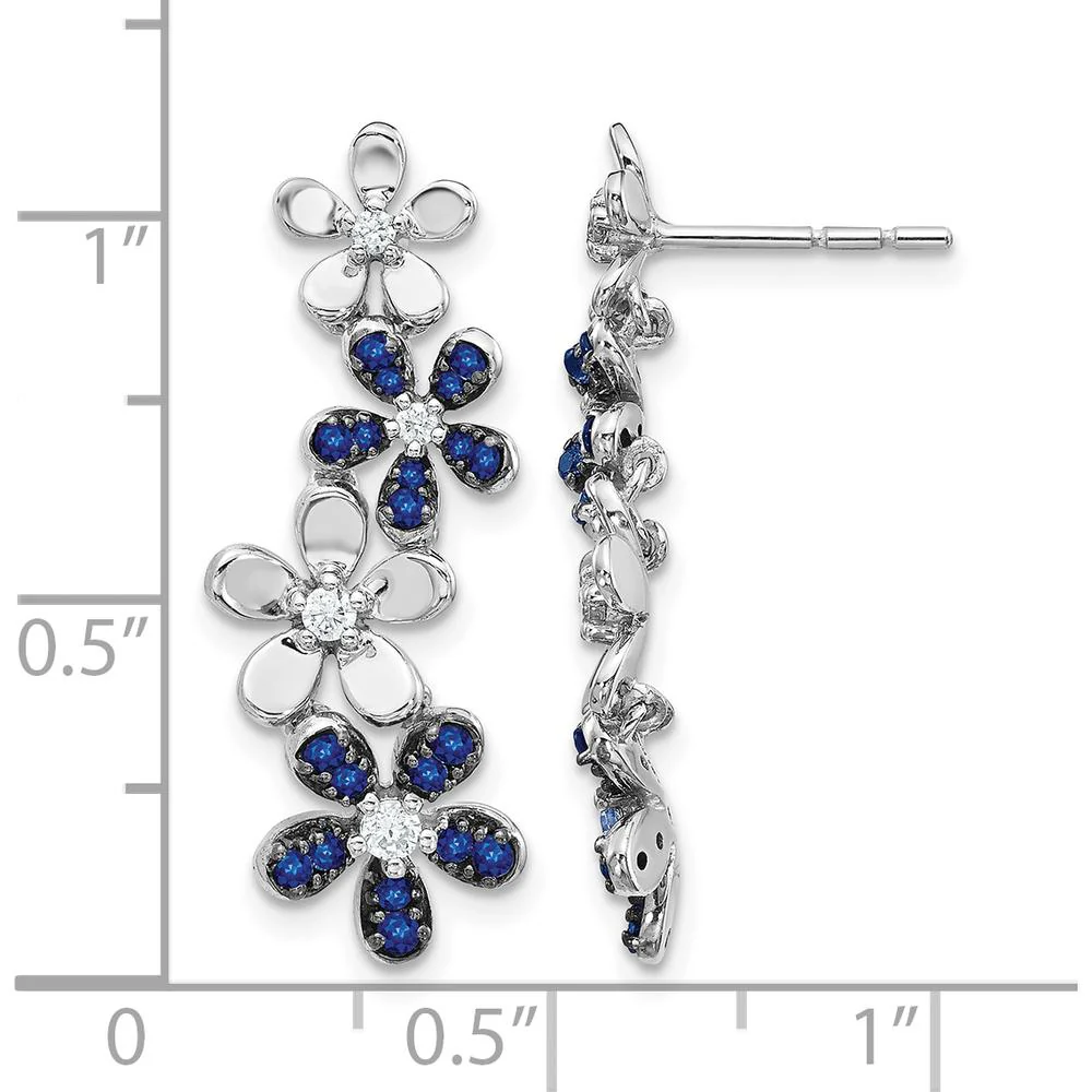 14K White Gold Drop Earrings with Round Diamonds and Sapphires - 0.18 Carats Total Diamond Weight, 0.15 Carats Total Sapphire Weight by Monteluci Fine Jewelry - Image 4