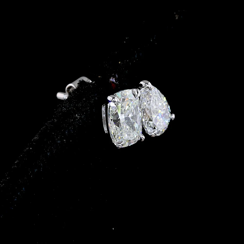 14K White Gold Dual-Shape Stud Earrings with Cushion Brilliant and Pear Lab Diamonds - 2.21 Carat Total Weight - Covaloro Fine Jewelry - Image 3