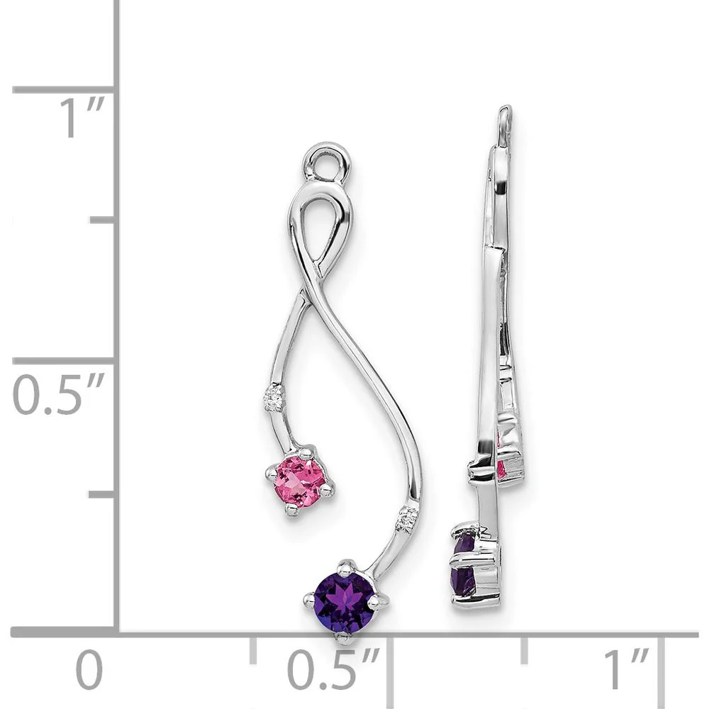 14K White Gold Earring Jackets with Amethyst, Pink Tourmaline, and Diamonds - 0.16 Carats Total Gemstone Weight by Monteluci Fine Jewelry - Image 3