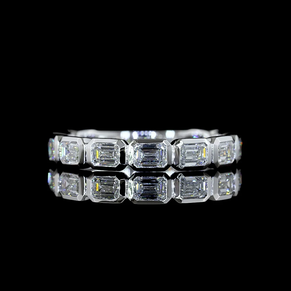 14K White Gold East-West 3/4 Eternity Band with Bezel Set Emerald Cut Lab Diamonds - 1.54 Carat Total Weight - Covaloro Fine Jewelry
