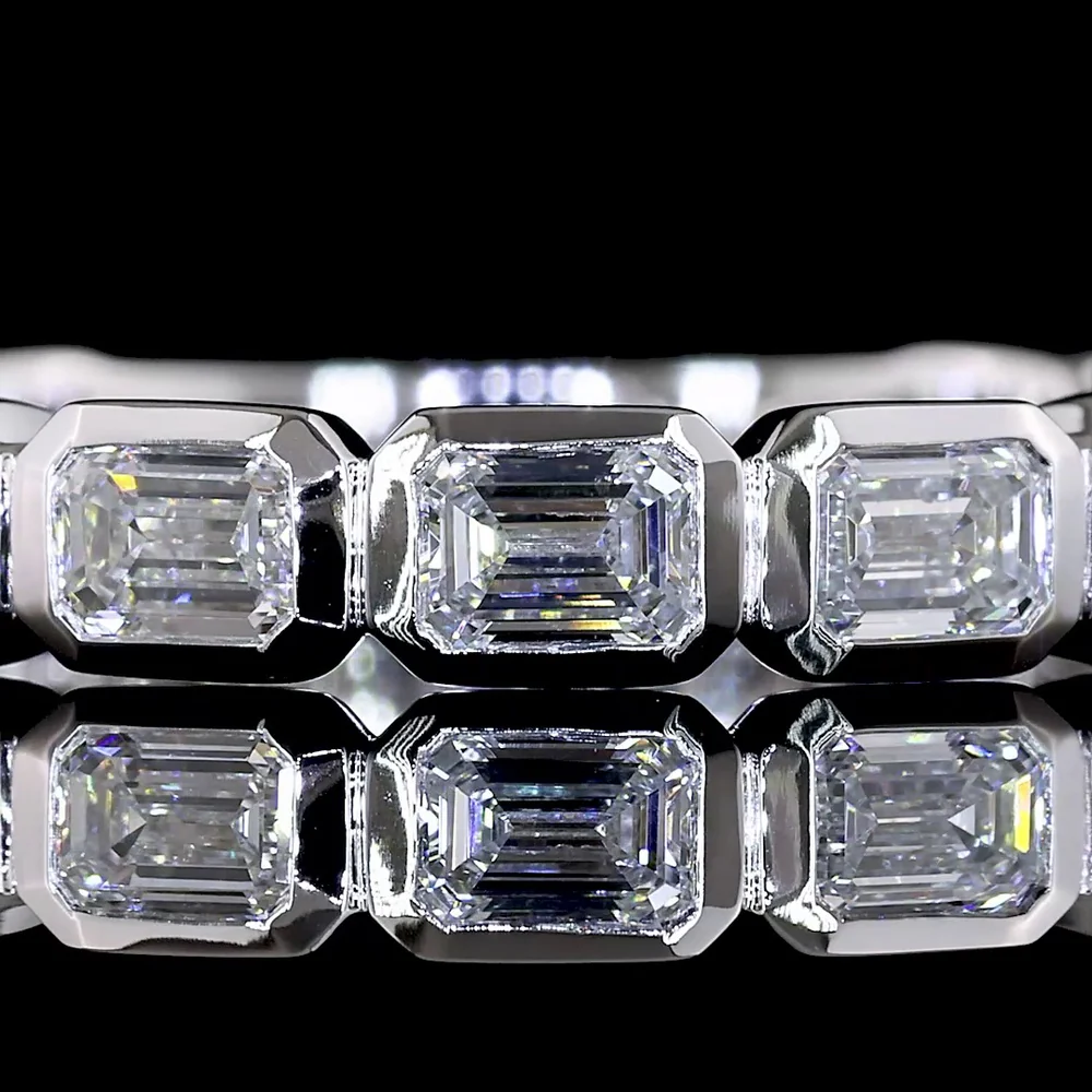 14K White Gold East-West 3/4 Eternity Band with Bezel Set Emerald Cut Lab Diamonds - 1.54 Carat Total Weight - Covaloro Fine Jewelry - Image 2