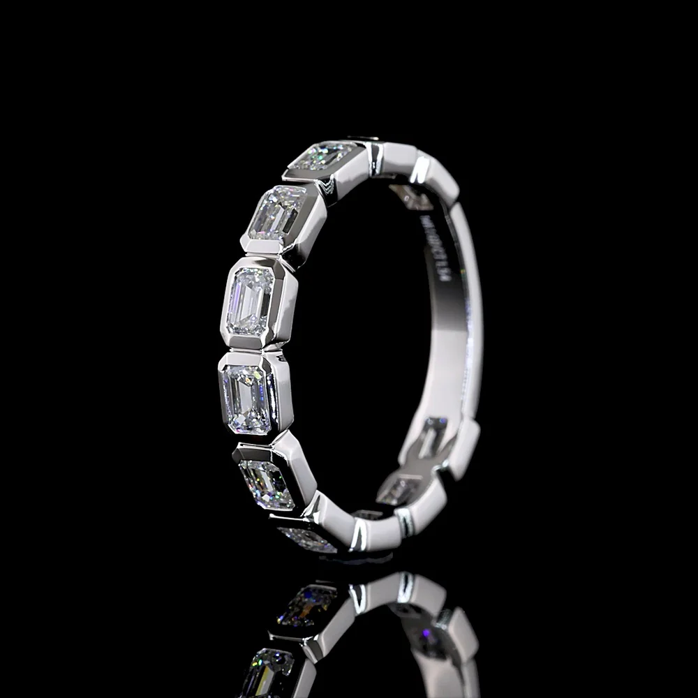14K White Gold East-West 3/4 Eternity Band with Bezel Set Emerald Cut Lab Diamonds - 1.54 Carat Total Weight - Covaloro Fine Jewelry - Image 4