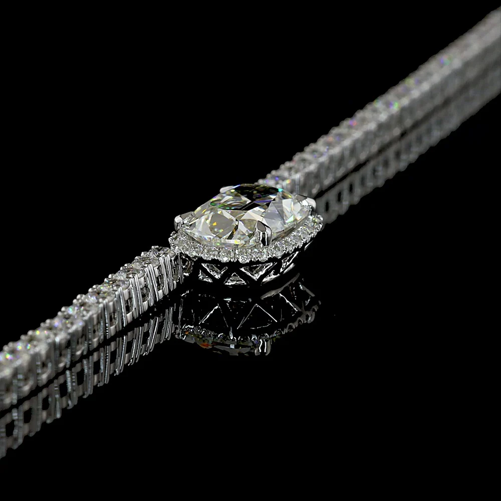 14K White Gold East-West Antique Cushion Cut Diamond Tennis Necklace with Brilliant Round Accents - 7.05 Carats Total Diamond Weight - Covaloro Fine Jewelry - Image 3