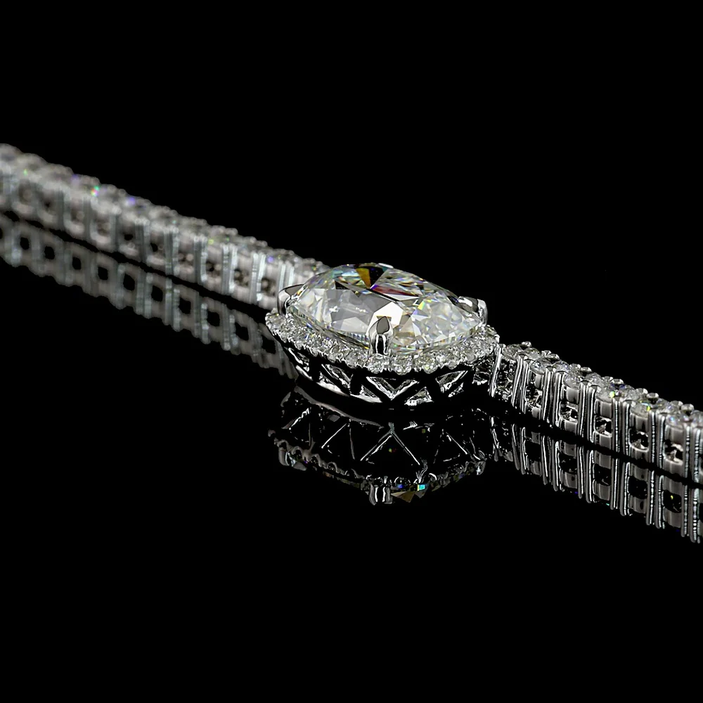 14K White Gold East-West Antique Cushion Cut Diamond Tennis Necklace with Brilliant Round Accents - 7.05 Carats Total Diamond Weight - Covaloro Fine Jewelry - Image 4