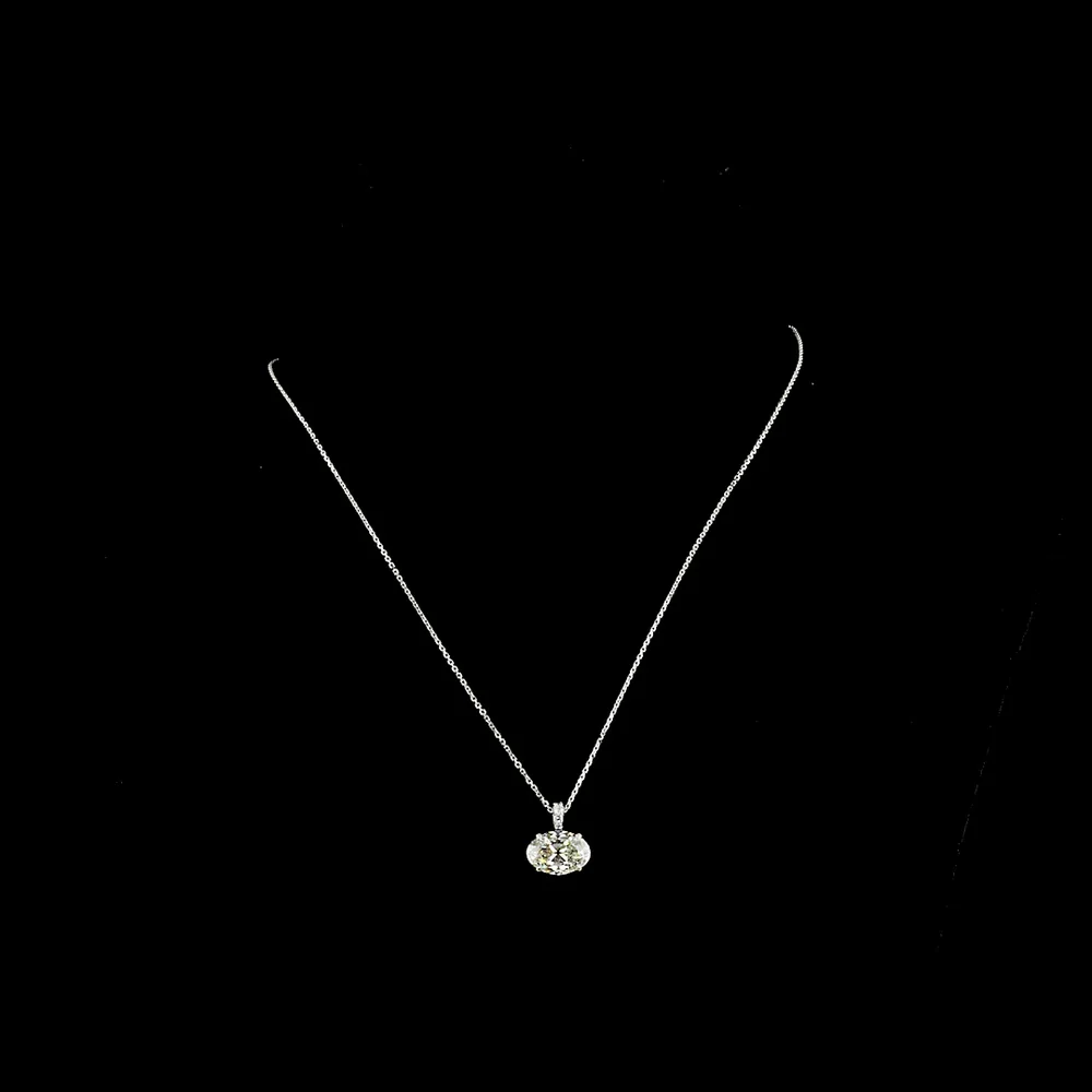 14K White Gold East-West Antique Oval Cut Lab Diamond Pendant with Brilliant Round Accents - 3.81 Carats Total Diamond Weight - Covaloro Fine Jewelry