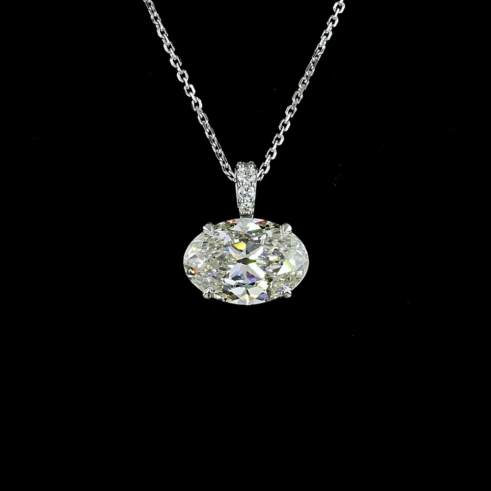 14K White Gold East-West Antique Oval Cut Lab Diamond Pendant with Brilliant Round Accents - 3.81 Carats Total Diamond Weight - Covaloro Fine Jewelry - Image 2