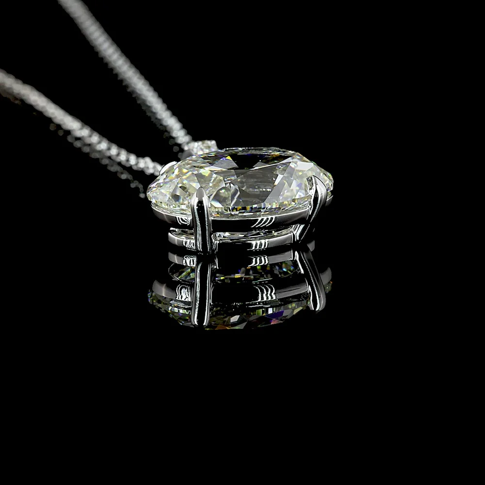14K White Gold East-West Antique Oval Cut Lab Diamond Pendant with Brilliant Round Accents - 3.81 Carats Total Diamond Weight - Covaloro Fine Jewelry - Image 3
