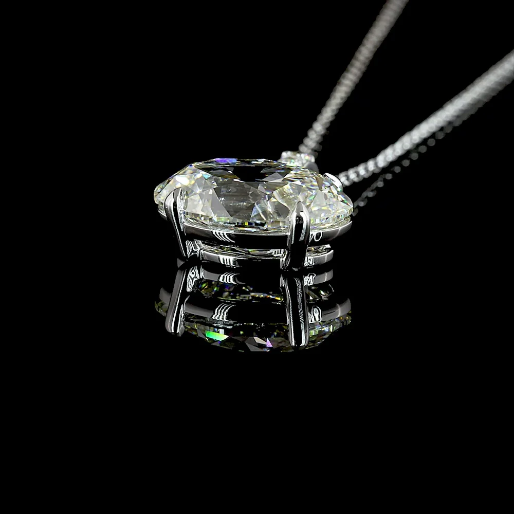 14K White Gold East-West Antique Oval Cut Lab Diamond Pendant with Brilliant Round Accents - 3.81 Carats Total Diamond Weight - Covaloro Fine Jewelry - Image 4
