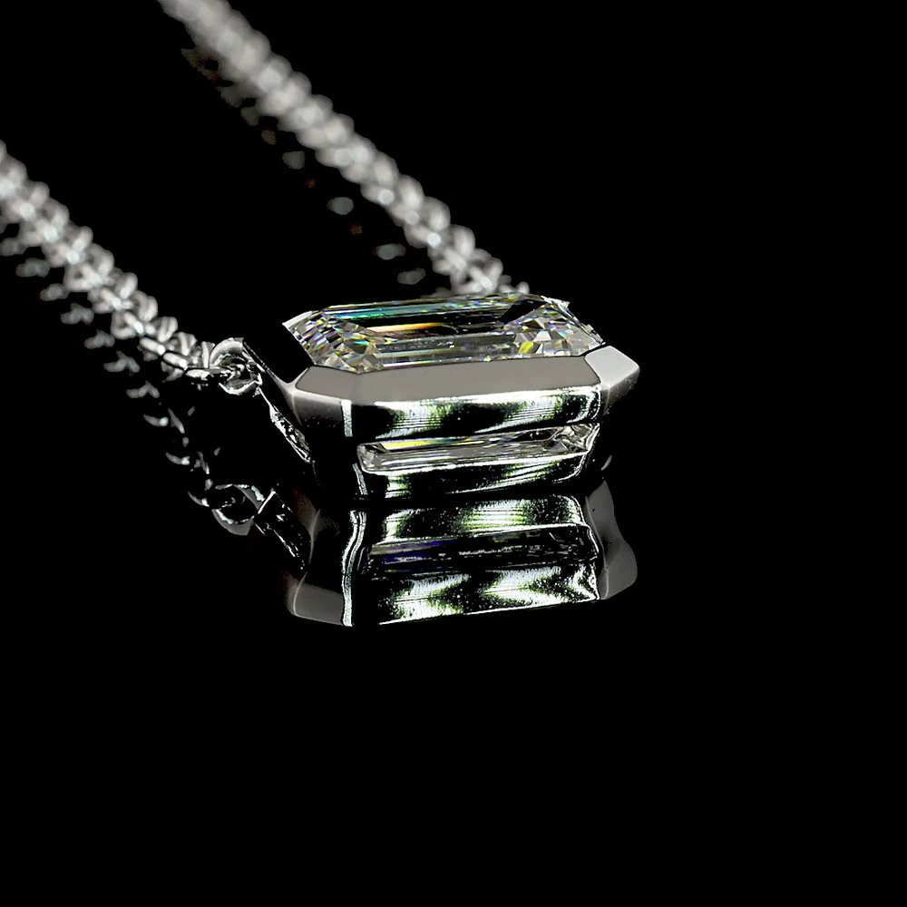 14K White Gold East-West Bezel Set Emerald Cut Lab Diamond Solitaire Necklace - 1.75 Carat Total Diamond Weight - Covaloro Fine Jewelry - Image 3