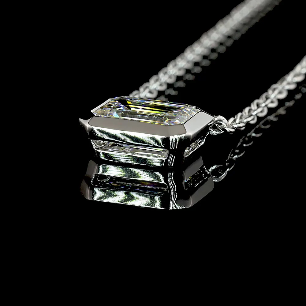 14K White Gold East-West Bezel Set Emerald Cut Lab Diamond Solitaire Necklace - 1.75 Carat Total Diamond Weight - Covaloro Fine Jewelry - Image 4