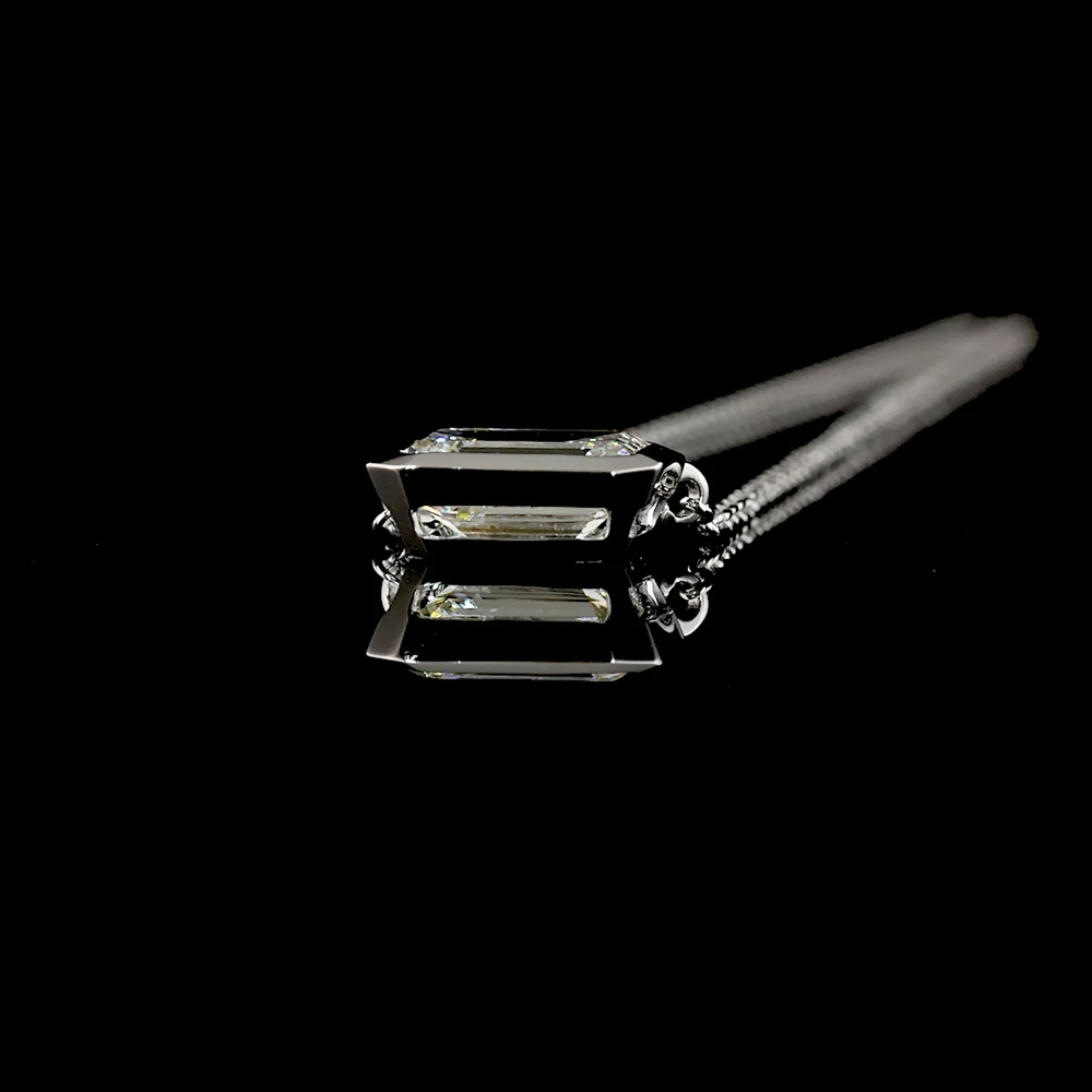 14K White Gold East-West Bezel Set Emerald Cut Lab Diamond Solitaire Pendant - 1.03 Carat, IGI Certified E-F Color - Covaloro Fine Jewelry - Image 3