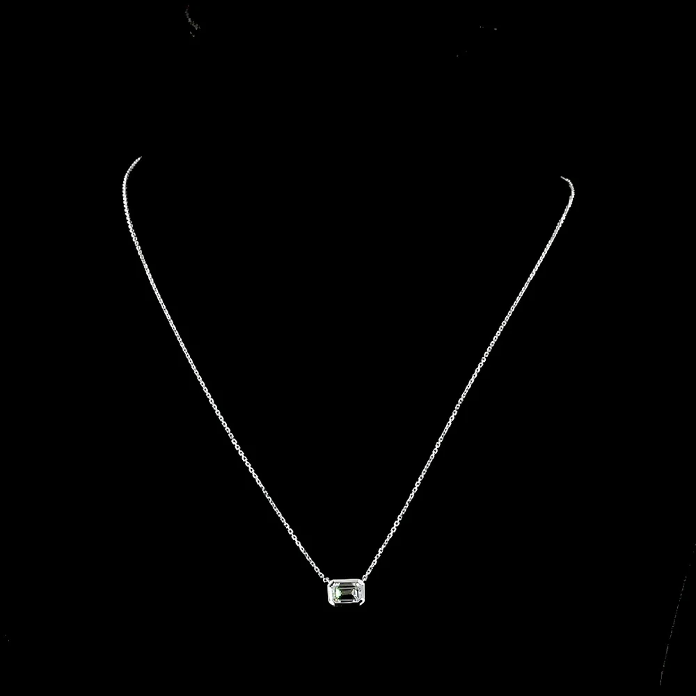 14K White Gold East-West Bezel Set Emerald Cut Lab Diamond Solitaire Pendant - 1.03 Carat, IGI Certified E-F Color - Covaloro Fine Jewelry - Image 4