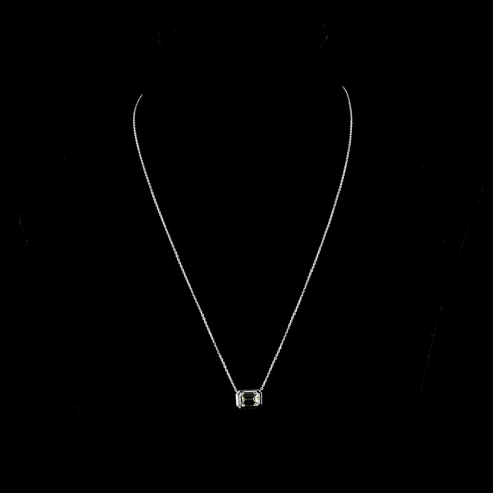 14K White Gold East-West Bezel Set Emerald Cut Lab Diamond Solitaire Pendant - 2.08 Carat Total Weight - Covaloro Fine Jewelry