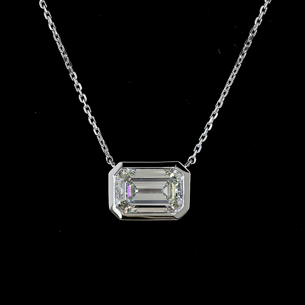 14K White Gold East-West Bezel Set Emerald Cut Lab Diamond Solitaire Pendant - 2.08 Carat Total Weight - Covaloro Fine Jewelry - Image 2