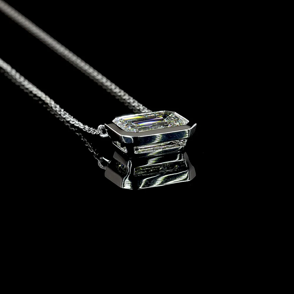 14K White Gold East-West Bezel Set Emerald Cut Lab Diamond Solitaire Pendant - 2.08 Carat Total Weight - Covaloro Fine Jewelry - Image 3