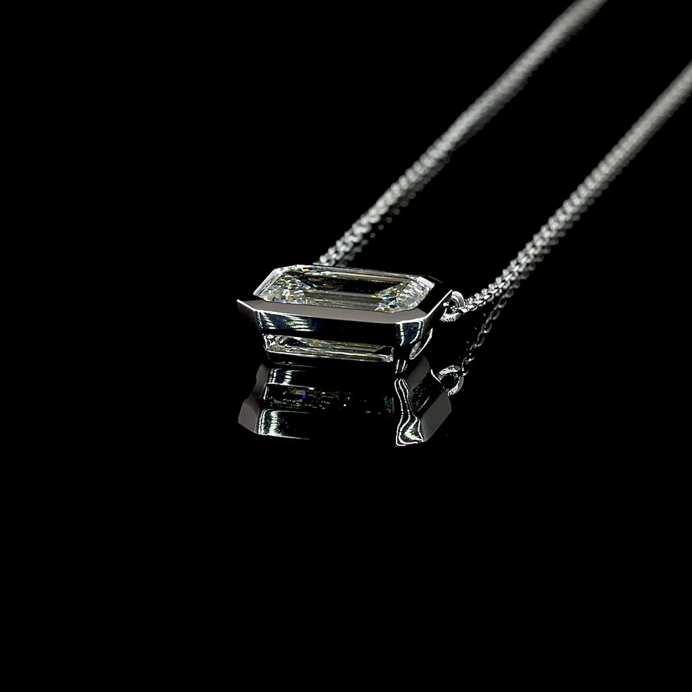 14K White Gold East-West Bezel Set Emerald Cut Lab Diamond Solitaire Pendant - 2.08 Carat Total Weight - Covaloro Fine Jewelry - Image 4