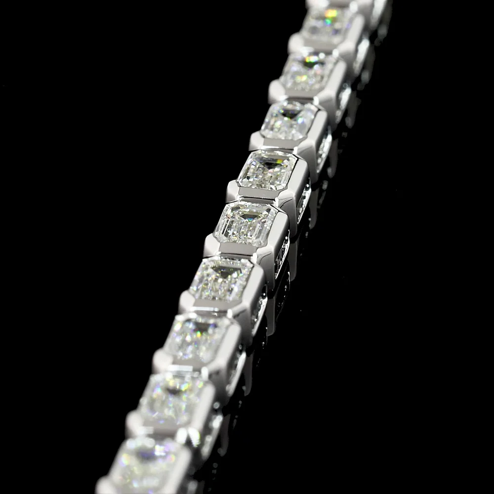14K White Gold East-West Bezel Set Emerald Cut Lab Diamond Tennis Bracelet - 4.95 Carat Total Weight (39 Stones, E-F VS2) - Covaloro Fine Jewelry - Image 2