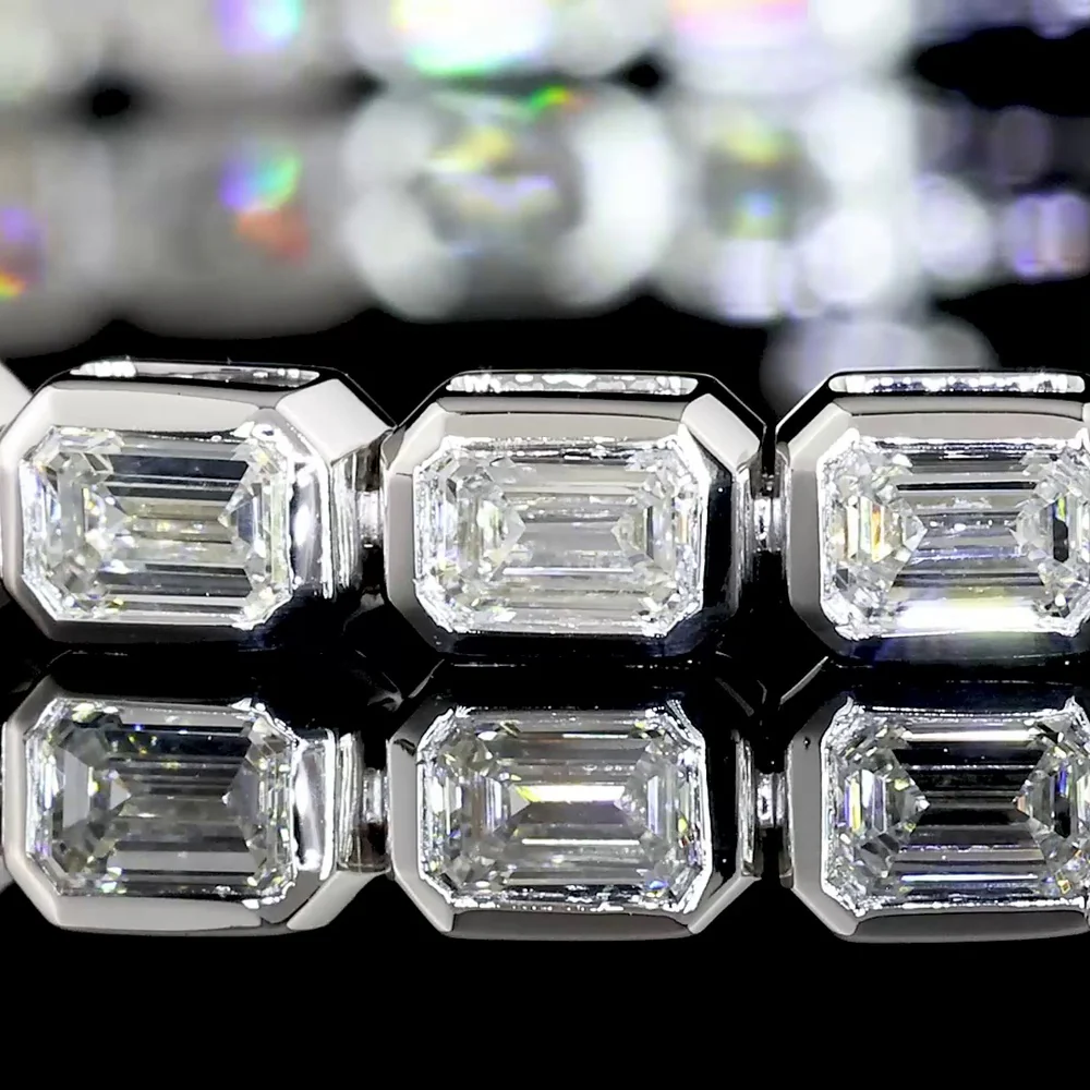 14K White Gold East-West Bezel Set Emerald Cut Lab Diamond Tennis Bracelet - 4.95 Carat Total Weight (39 Stones, E-F VS2) - Covaloro Fine Jewelry - Image 3