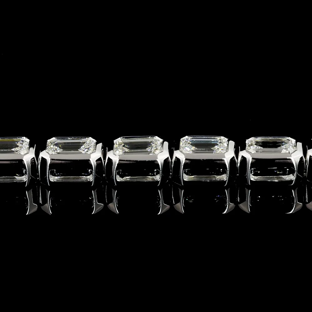 14K White Gold East-West Bezel Set Emerald Cut Lab Diamond Tennis Bracelet - 4.95 Carat Total Weight (39 Stones, E-F VS2) - Covaloro Fine Jewelry - Image 4