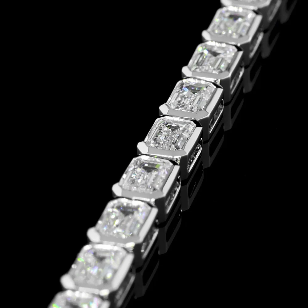 14K White Gold East-West Bezel Set Emerald Cut Lab Diamond Tennis Bracelet - 6.76 Total Carat Weight - Covaloro Fine Jewelry - Image 2