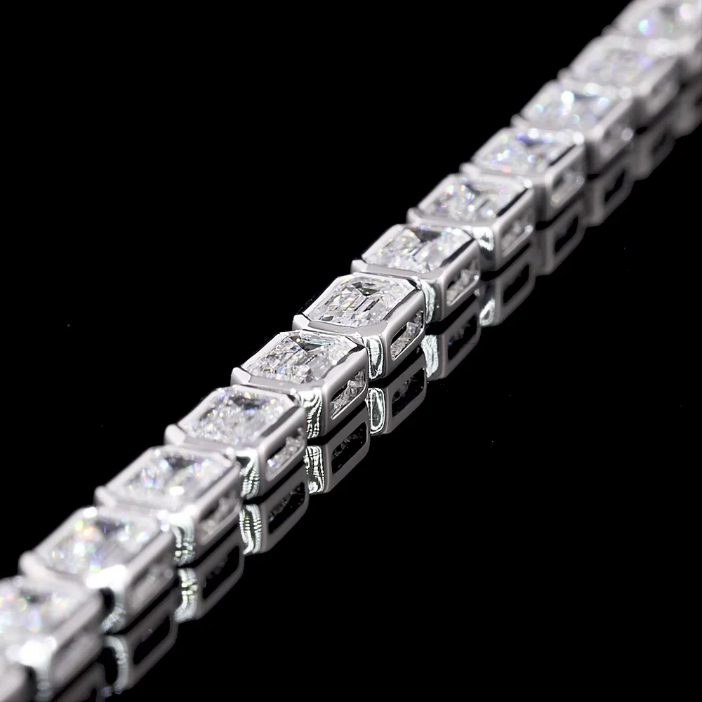 14K White Gold East-West Bezel Set Emerald Cut Lab Diamond Tennis Bracelet - 6.93 Carat Total Weight, 31 Stones, E-F VVS2 - Covaloro Fine Jewelry - Image 2