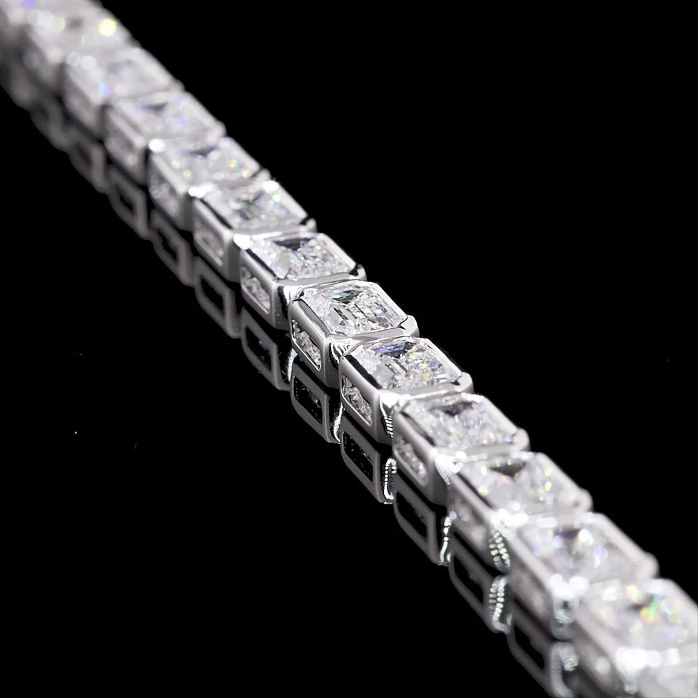 14K White Gold East-West Bezel Set Emerald Cut Lab Diamond Tennis Bracelet - 6.93 Carat Total Weight, 31 Stones, E-F VVS2 - Covaloro Fine Jewelry - Image 4