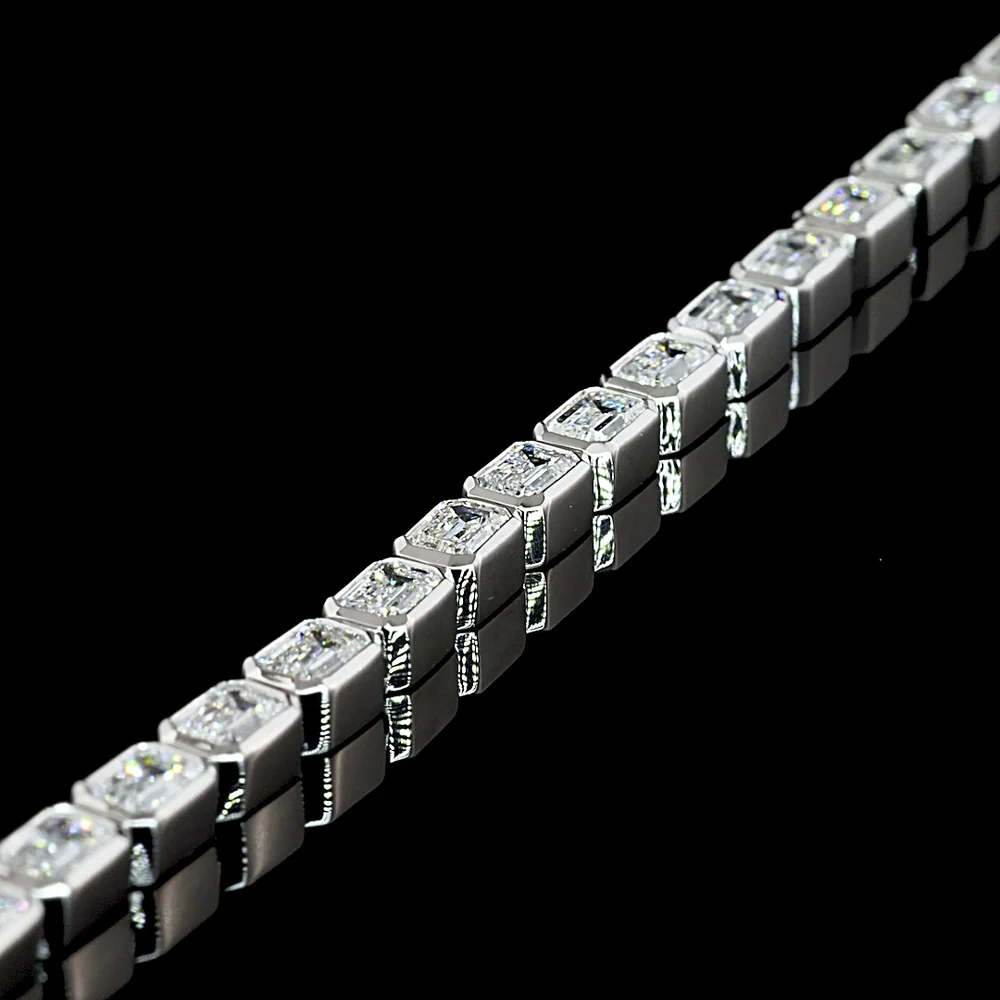 14K White Gold East-West Bezel Set Emerald Cut Lab Diamond Tennis Necklace - 5.44 Carat Total Weight (48 Stones, E-F VS1) - Covaloro Fine Jewelry - Image 2