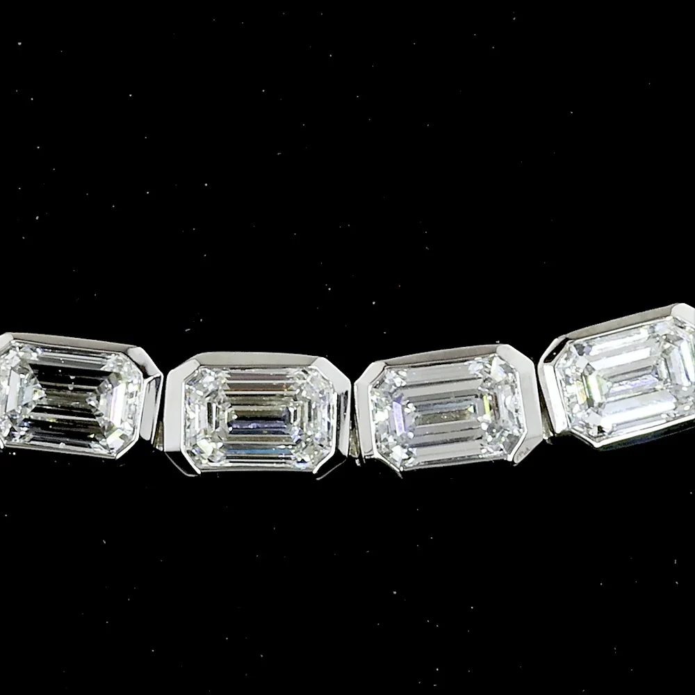 14K White Gold East-West Bezel Set Emerald Cut Lab Diamond Tennis Necklace - 5.44 Carat Total Weight (48 Stones, E-F VS1) - Covaloro Fine Jewelry - Image 3