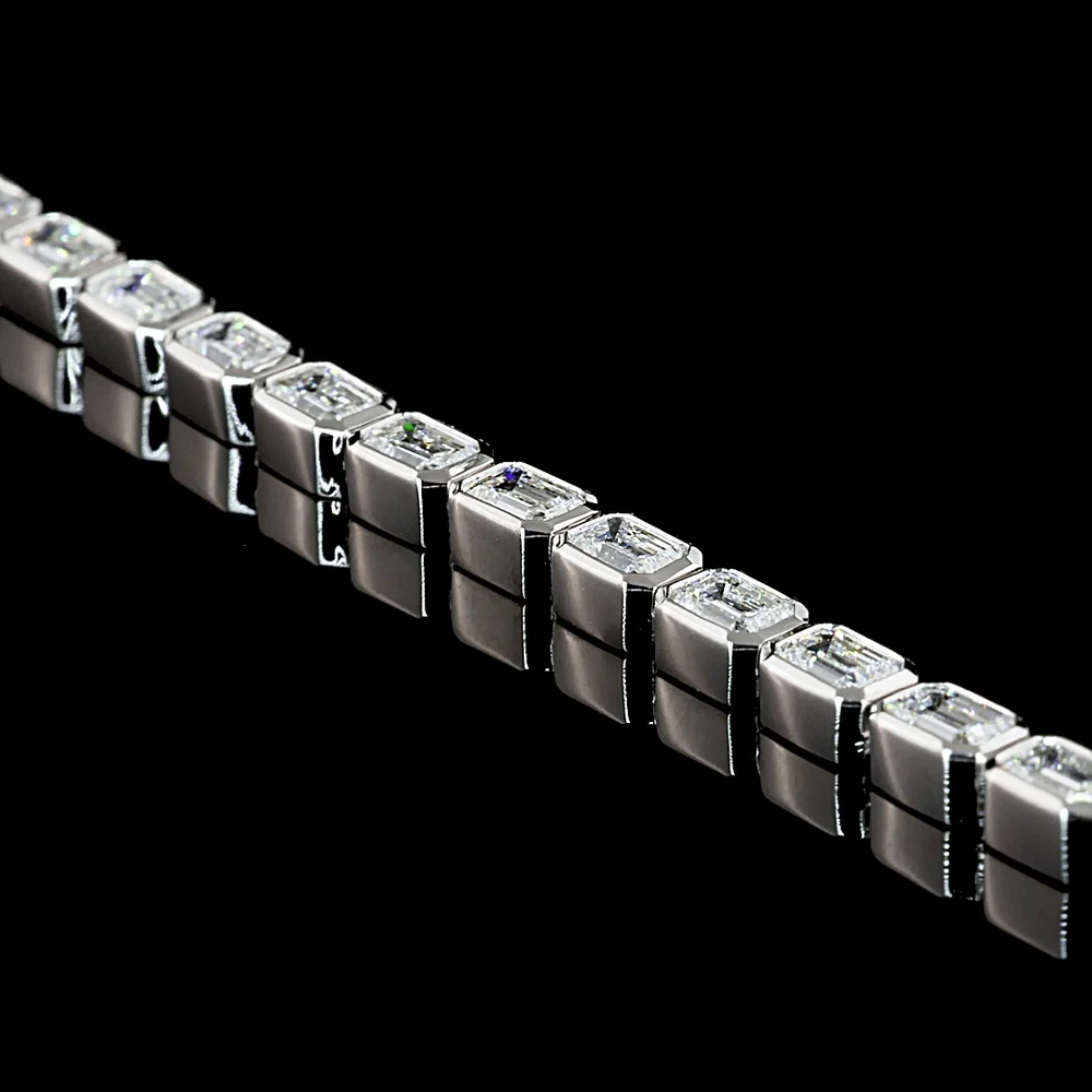 14K White Gold East-West Bezel Set Emerald Cut Lab Diamond Tennis Necklace - 5.44 Carat Total Weight (48 Stones, E-F VS1) - Covaloro Fine Jewelry - Image 4