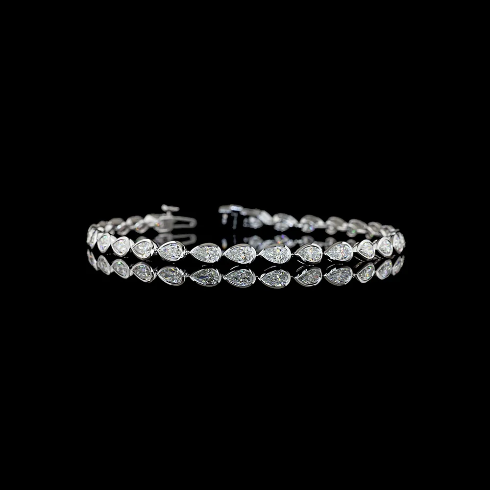 14K White Gold East-West Bezel Set Pear Shape Lab Diamond Tennis Bracelet - 4.64 Carat Total Weight - Covaloro Fine Jewelry
