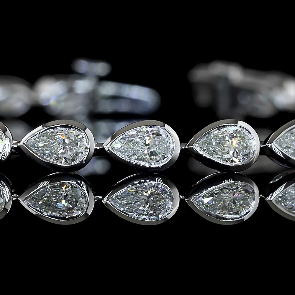14K White Gold East-West Bezel Set Pear Shape Lab Diamond Tennis Bracelet - 4.64 Carat Total Weight - Covaloro Fine Jewelry - Image 2