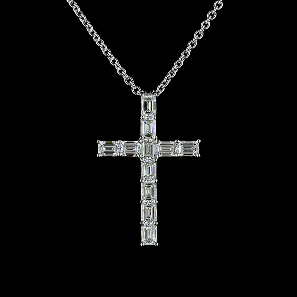14K White Gold East-West Cross Pendant with 11 Emerald Cut Lab Diamonds - 2.04 Carat Total Weight - Covaloro Fine Jewelry - Image 2