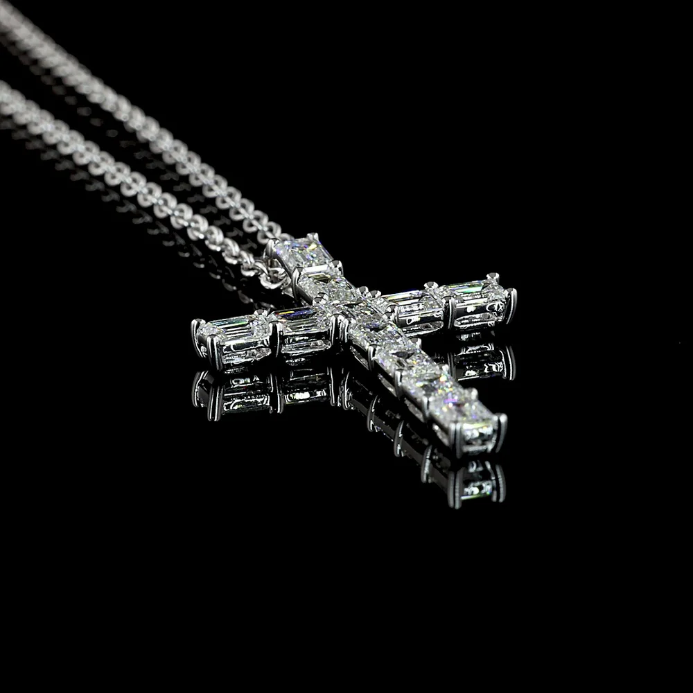 14K White Gold East-West Cross Pendant with 11 Emerald Cut Lab Diamonds - 2.04 Carat Total Weight - Covaloro Fine Jewelry - Image 3