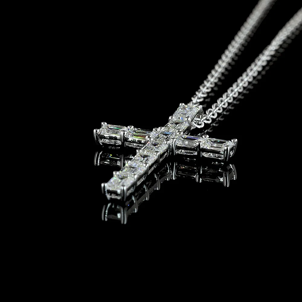 14K White Gold East-West Cross Pendant with 11 Emerald Cut Lab Diamonds - 2.04 Carat Total Weight - Covaloro Fine Jewelry - Image 4