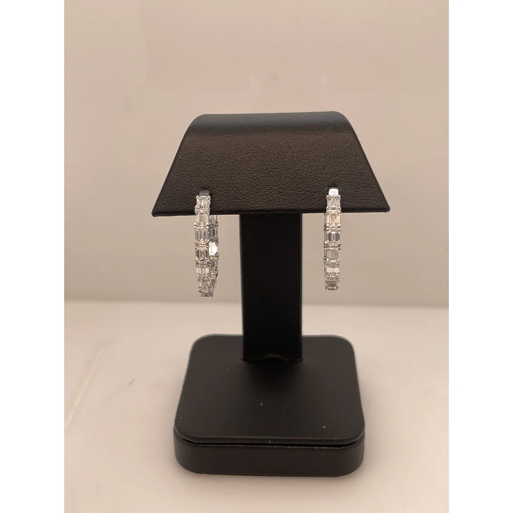 14K White Gold East-West Emerald Cut Lab Diamond Hoop Earrings - 3.48 Carat Total Diamond Weight, E-F Color, VS2 Clarity - Covaloro Fine Jewelry