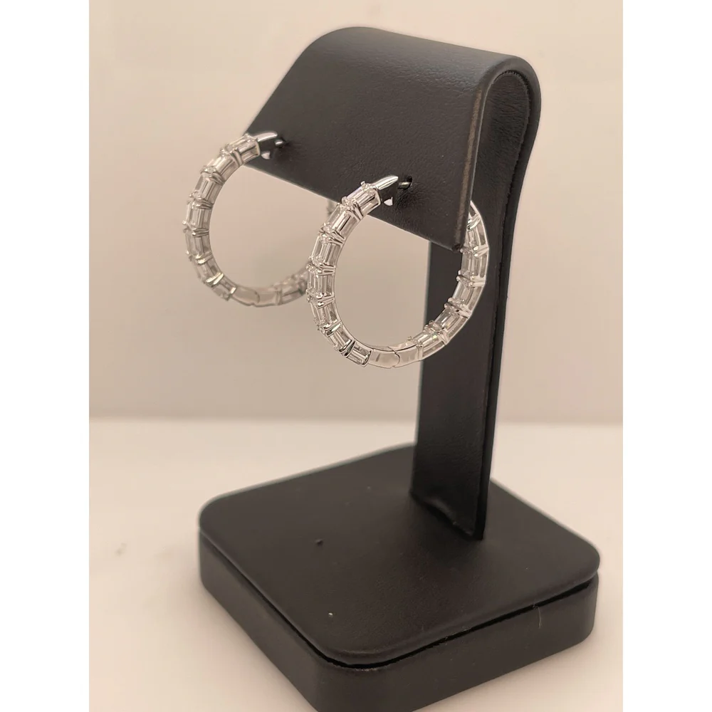 14K White Gold East-West Emerald Cut Lab Diamond Hoop Earrings - 3.48 Carat Total Diamond Weight, E-F Color, VS2 Clarity - Covaloro Fine Jewelry - Image 2