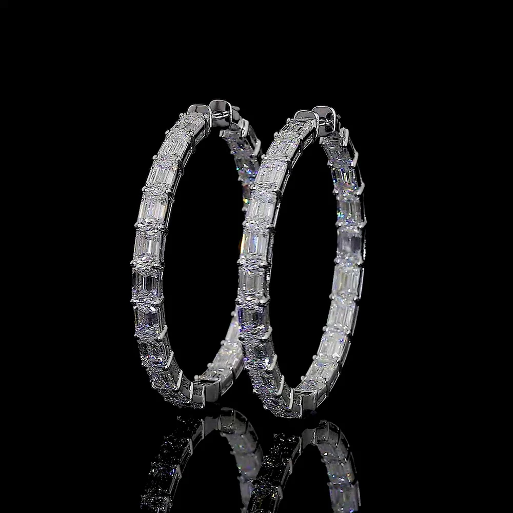 14K White Gold East-West Emerald Cut Lab Diamond Hoop Earrings - 40 Stones, 12.45 Carat Total Weight, F VVS1 - Covaloro Fine Jewelry - Image 3