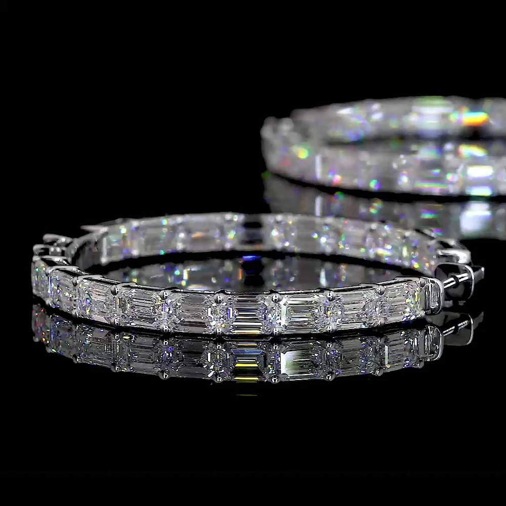 14K White Gold East-West Emerald Cut Lab Diamond Hoop Earrings - 40 Stones, 12.45 Carat Total Weight, F VVS1 - Covaloro Fine Jewelry - Image 4