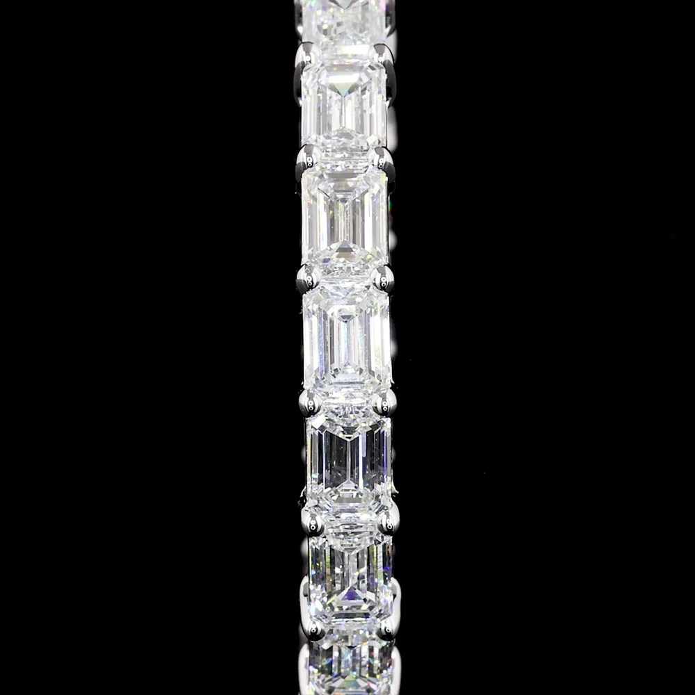 14K White Gold East-West Emerald Cut Lab Diamond Hoop Earrings - 7.12 Carat Total Weight, 34 Stones, E-F Color VS1 Clarity - Covaloro Fine Jewelry - Image 2