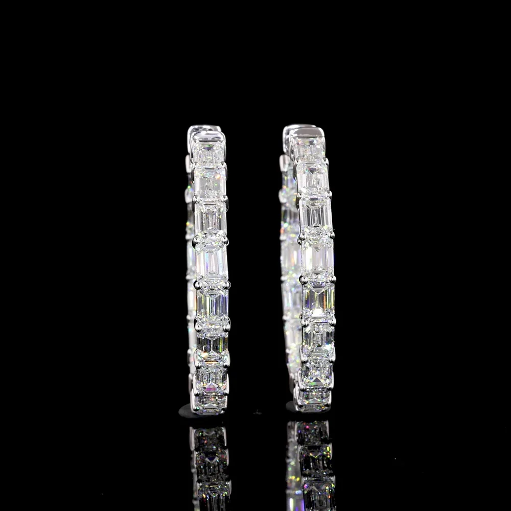14K White Gold East-West Emerald Cut Lab Diamond Hoop Earrings - 7.89 Carats Total Diamond Weight (E-F Color, VS1 Clarity) - Covaloro Fine Jewelry - Image 3