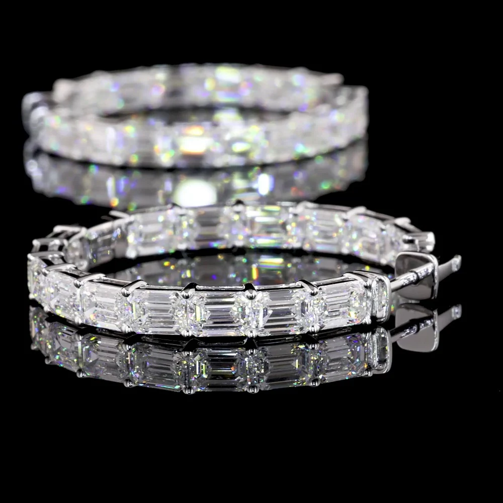 14K White Gold East-West Emerald Cut Lab Diamond Hoop Earrings - 7.89 Carats Total Diamond Weight (E-F Color, VS1 Clarity) - Covaloro Fine Jewelry - Image 4
