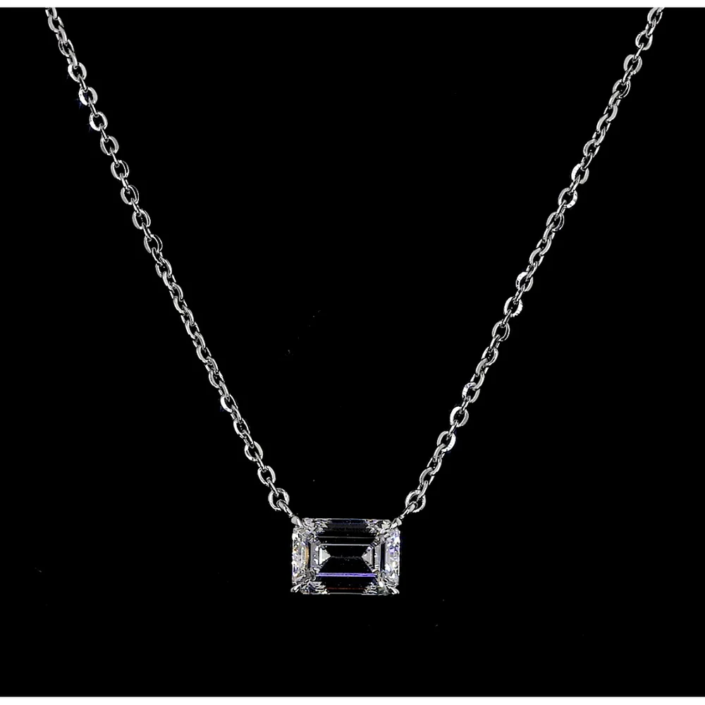 14K White Gold East-West Emerald Cut Lab Diamond Solitaire Pendant - 1.03 Carat Total Weight, F VS1 - Covaloro Fine Jewelry