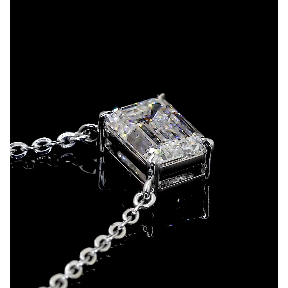 14K White Gold East-West Emerald Cut Lab Diamond Solitaire Pendant - 1.03 Carat Total Weight, F VS1 - Covaloro Fine Jewelry - Image 2