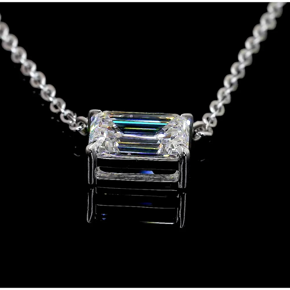14K White Gold East-West Emerald Cut Lab Diamond Solitaire Pendant - 1.03 Carat Total Weight, F VS1 - Covaloro Fine Jewelry - Image 4