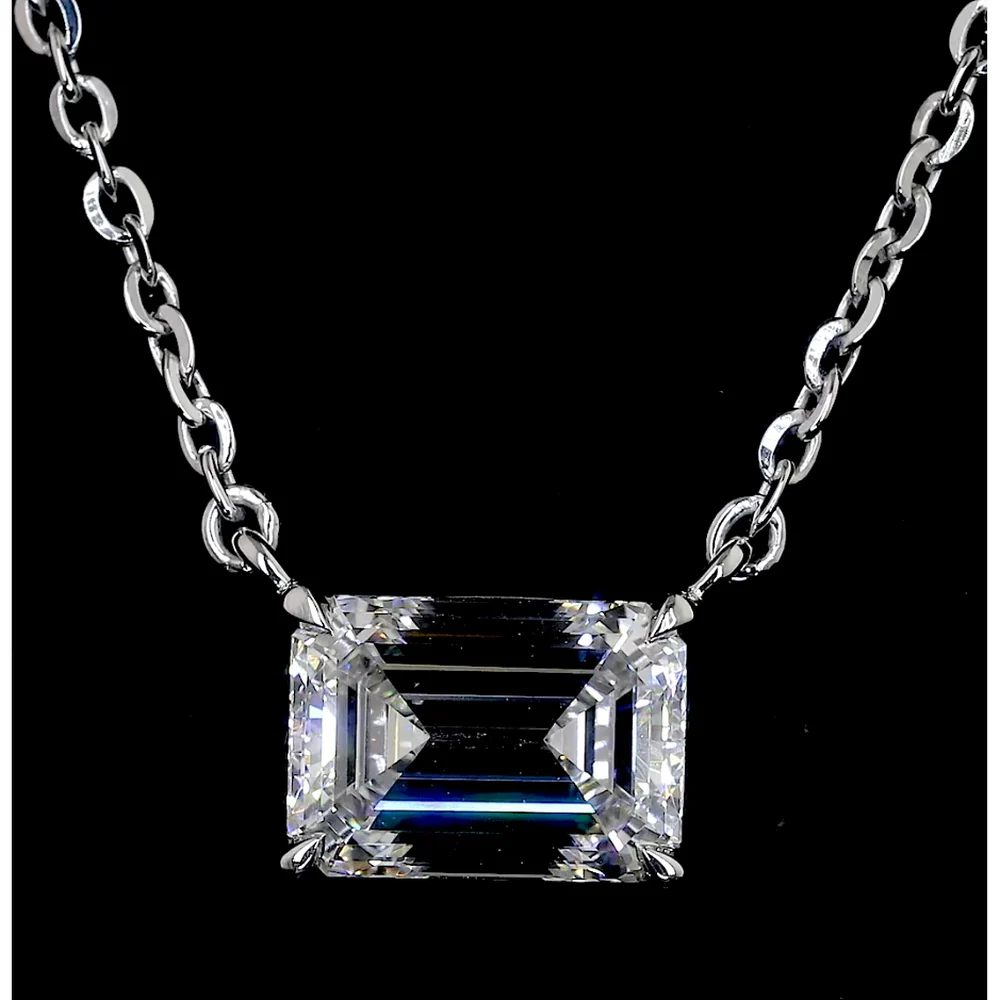 14K White Gold East-West Emerald Cut Lab Diamond Solitaire Pendant - 2.02 Carat F Color VS1 Clarity - Covaloro Fine Jewelry - Image 3