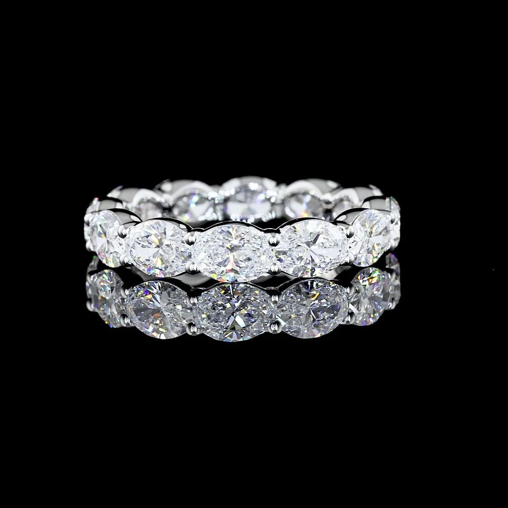 14K White Gold East-West Eternity Band with 12 Oval Cut CVD Lab Diamonds - 3.65 Carat Total Weight, E-F Color VS1 Clarity - Covaloro Fine Jewelry